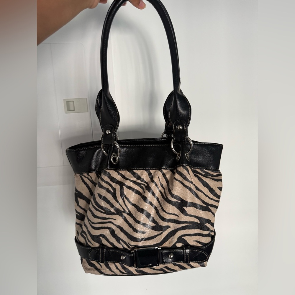 Zebra Print Tote Bag with Black Accents